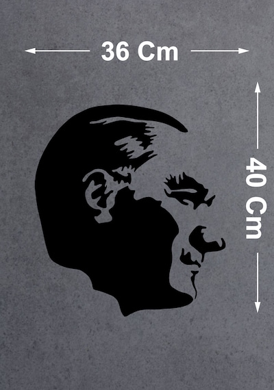 Sticker Dizayn Atatürk Silüet Sticker - Araba Oto Motosiklet Karavan Cam Sticker - 00392 40X36 Cm
