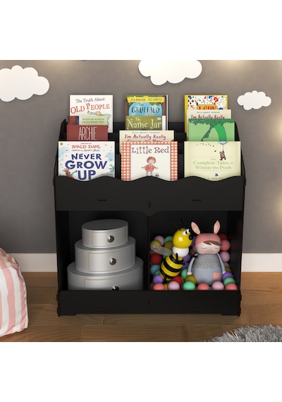 Toby Montessori Ahşap Bebek Çocuk Odası Eğitici Kitaplık Siyah