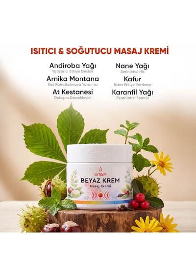 Synem Beyaz Krem Isıtıcı Ve Soğutucu Çift Etkili Masaj Kremi Arnika At Kestanesi Kafur Nane 100 Ml