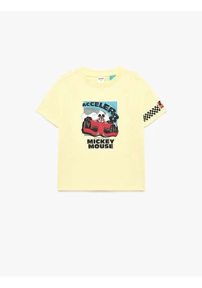 Koton Mickey Mouse Baskılı Pamuklu Kısa Kollu Lisanslı Tişört Sarı 6smb10227tk