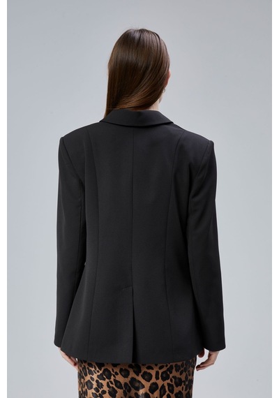 Siyah Regular Fit Yırtmaç Detaylı Blazer Ceket Siyah