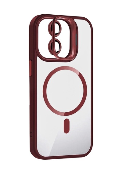 Apple Uyumlu iPhone 11 Remim Lensli Magsafe Standlı Kapak Bordo