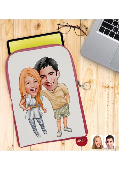 Bk Gift Kişiye Özel Sevgililer Karikatürlü Taşınabilir Koruyucu Tablet Kılıfı & Organizer Çanta - Pembe-98 Kılıf