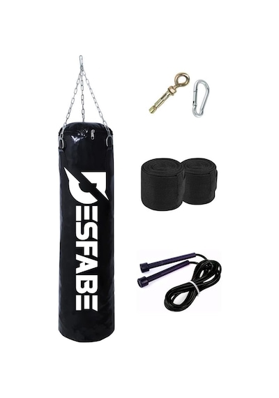 Desfabe Boxing Star 70x25 Cm Zincirli Boks Kum Torbası Siyah+askı Aparatı+el Bandajı+atlama İpi Çok Renkli