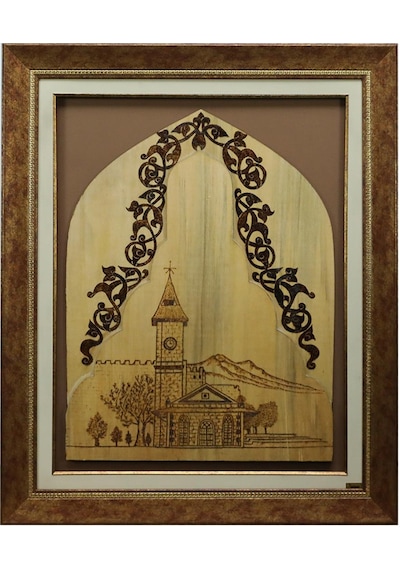 E38 El İşçiliği Ahşap Yakma Kayseri Saat Kulesi Tablo 95 77 Cm-4538