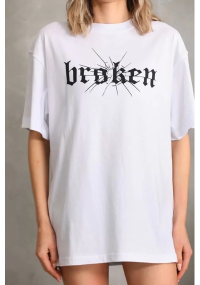 Amorluxe Unisex Baskılı Oversize T-shirt - Beyaz