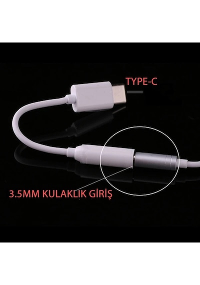 Type-c 3.5mm Kulaklık Dönüştürücü Aparat Aux Çevirici Adaptör- 5775 Beyaz