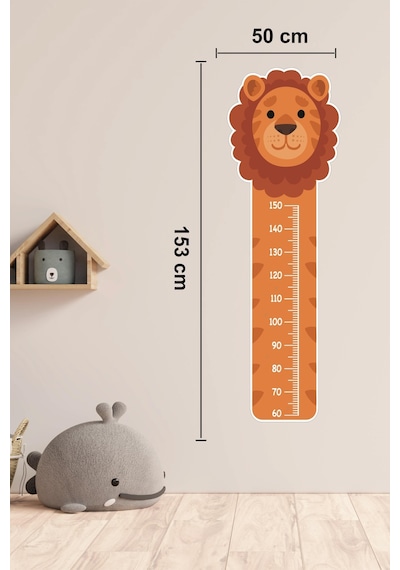 MSticker Sevimli Aslan Çocuk Bebek Odası Boy Cetveli Sticker 50x153cm