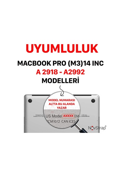 Novstrap Apple Uyumlu MacBook Pro 14 İnç M3 A2992 A2918 İle Parlak Kılıf + Siyah Klavye Kılıfı +film
