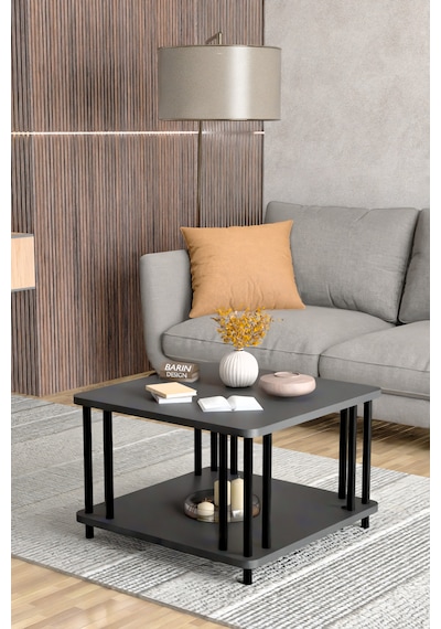 Modern Kare Orta Sehpa Çift Katlı Siyah Metal Ayaklı Salon, Ofis, Dekoratif Masa Antrasit Modern Kare Orta Sehpa Çift Katlı Siyah Metal Ayaklı Salon, Ofis, Dekoratif Masa Antrasit