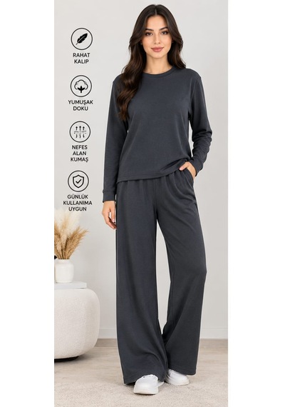 Antrasit Yeni Sezon Kadın Pijama Takım Gri