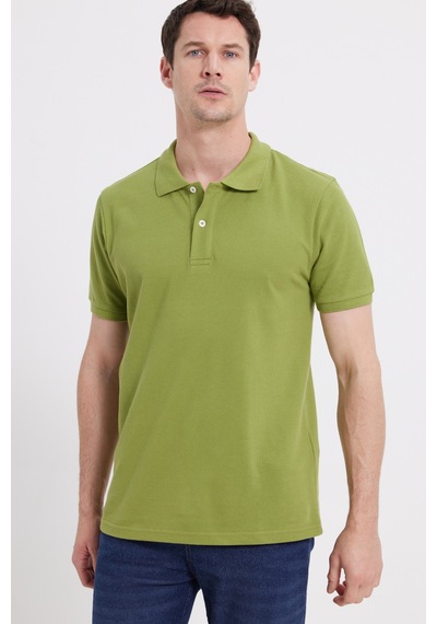 Tudors Erkek Slim Fit Dar Kesim %100 Pamuk Yeşil Polo Yaka Tişört-46201 Yeşil