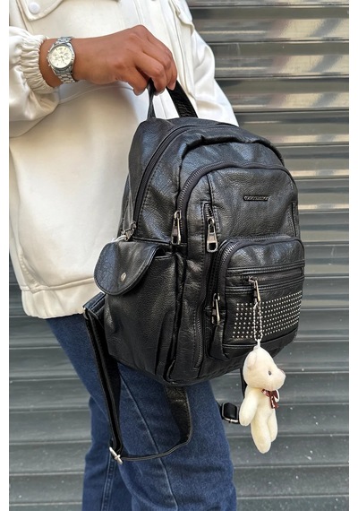 Just Polo Kadın Siyah Çok Gözlü Su Geçirmez Ultra Hafif Sırt Çantası Shopper 2310002mh