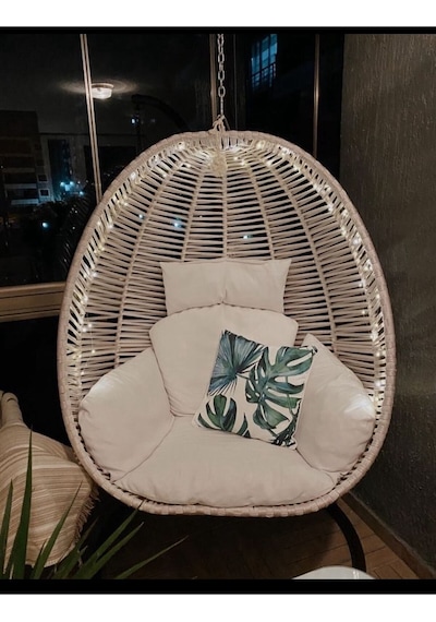 Sercangarden Alaçatı Model Salıncak Tek Kişilik Makrome Ip Örgü Bahçe Balkon Ev Salıncağı Bej