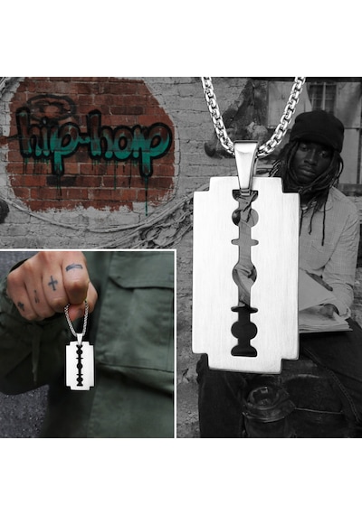 Paslanmaz Çelik Hip Hop Tarz Jilet Kolye Gümüş