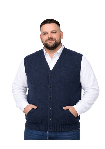Battalmoda Erkek Büyük Beden Melanj Lacivert Cepli Triko Yelek 3xl-4xl-5xl-6xl