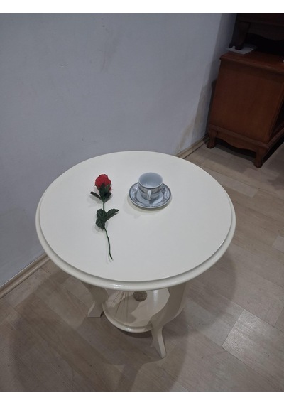 Fiskos Sehpa 90638 3 Ayak Çiçeklik Sehpa Parlak Krem Lake Çift Kat Ahşap Mdf Tabla Bej