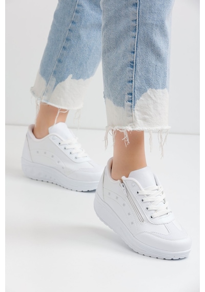 Kadın Beyaz Spor Ayakkabı 6 Cm Yüksek Rahat Taban Günlük Sneaker X300 Beyaz