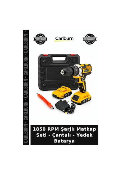 Özel Üretim Atölye Tamirat 1850 Rpm Şarjlı Matkap Seti - Çantalı - Yedek Batarya