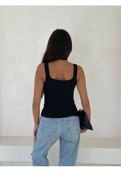 Kazax Ottoman Toka Askılı Bluz Siyah S4194 Siyah