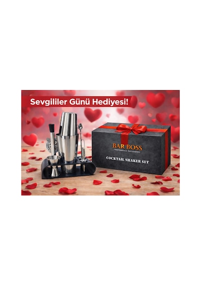 10 Parça Avantajlı Kokteyl Hazırlama Seti Boston Shaker 750 Ml Stand Hediyeli, Kutulu