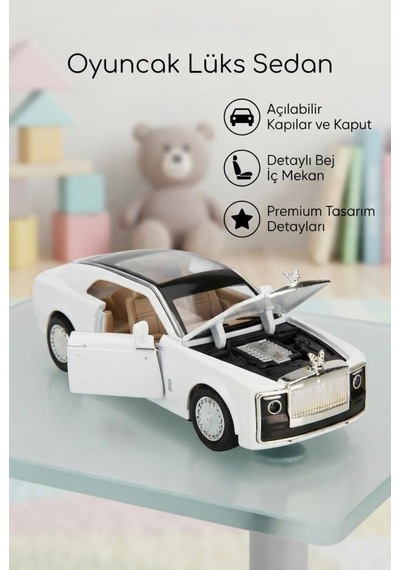 Rolls-royce Phantom 1:36 Ölçekli Metal Model Araba - Işıklı Ve Sesli Kapıları Açılan Araba Beyaz