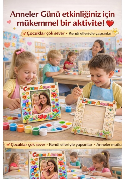 Canım Annem Ahşap Boyama Çerçevesi Boya Fırça Dahil Anneler Günü Hediyesi Kreş Okul Aktivitesi