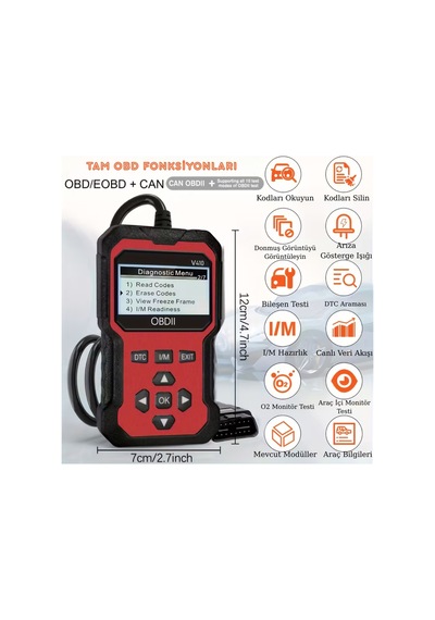 Obd2 Araba Otomobil Arıza Tespit Cihazı Tüm Araçlara Uyumlu Hata Okuma Silme Işık Söndürme - 822170237