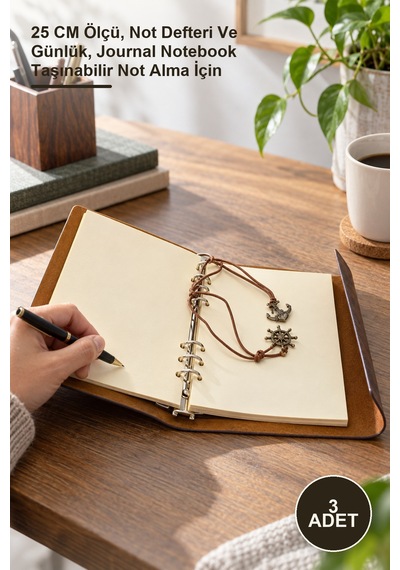 3 Adet Deri Defter 25 Cm Ölçü, Not Defteri Ve Günlük, Journal Notebook Taşınabilir Not Alma İçin 2
