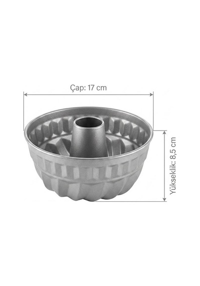 Gourmet Metal Borulu Kek Kalıbı Küçük Boy 17cm Gri