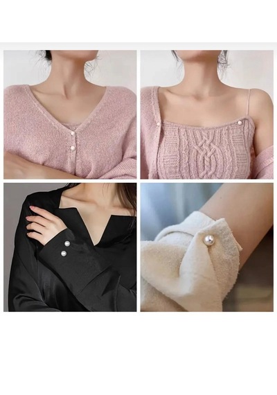 3 Adet Beyaz İncili Rozetli Yaka Ve Hırka Sabitleyici Pin Dikişsiz