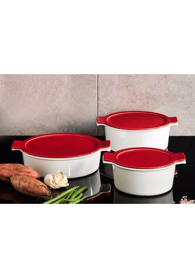 Porland Cookland Isıya Dayanıklı Kırmızı Tencere Takımı 6 Parça