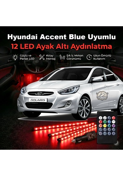 Hyunda Accent Blue Uyumlu Rgb Ayak Altı Led 12 Led Kumandalı Müzik Duyarlı Araç İçi Aydınlatma 7 Renk 12v 1