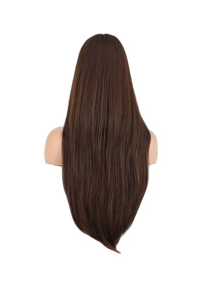 Katlı Kesim Perçemli Düz Fiber Sentetik Uzun Boy Peruk / Kahve Karamel - Mıex-739994 Renkli