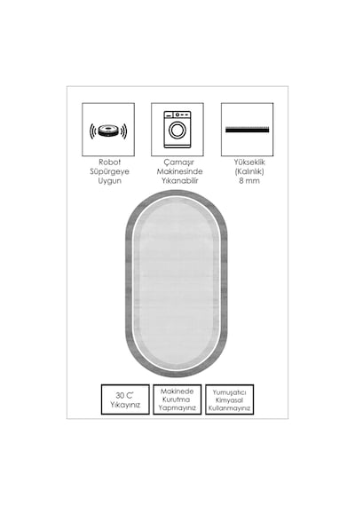 West Home Makinede Yıkanabilir Kaymaz Taban Leke Tutmaz Gri Oval Mutfak Halısı Salon Halısı Ve Yolluk 600 Grey