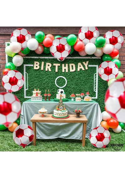 Kırmızı Beyaz Baskılı Futbol Topu Folyo Balon 18 İnç Kırmızı
