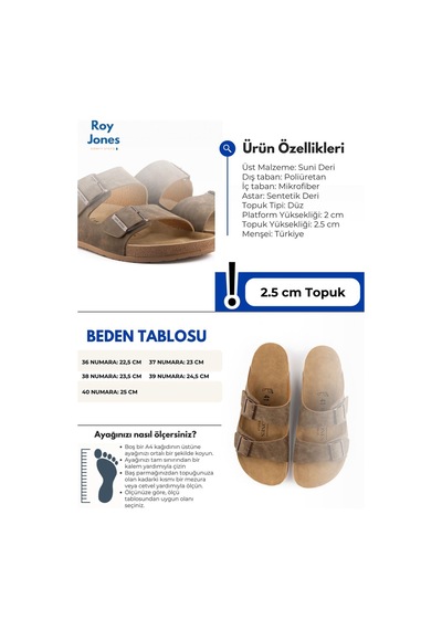 Roy Jones Breezestep Unisex Vizon Çift Toka Günlük Terlik 6500 Vizon