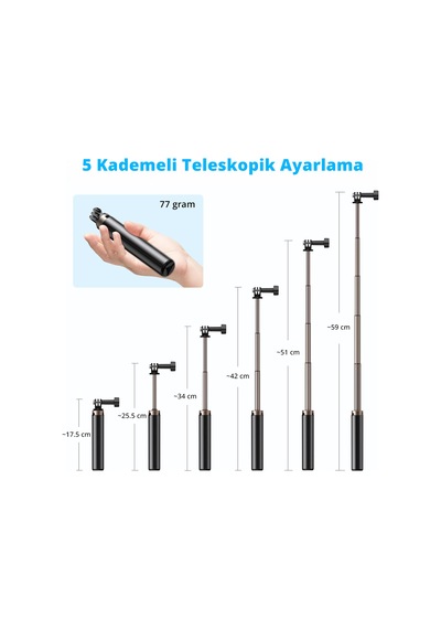 Akaso 60 Cm Uzatılabilir Selfie Çubuğu Ve Tripod Standı Aksiyon Kamera Aksesuarı Siyah