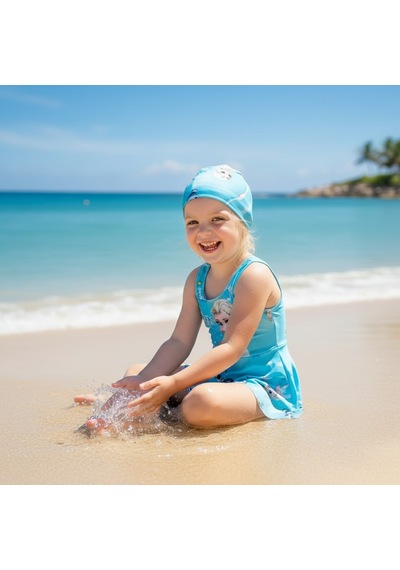 Milays Kız Çocuk Etekli Boneli Mayo Bikini Turkuaz