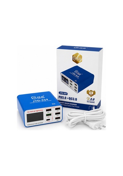 Dijital Ekranlı 6 Port Hızlı Şarj Cihazı 40w - Jyd-969 Pd 3.0 + Qc 3.0