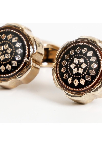 Esgue Gold Renk Siyah Yuvarlak Desenli Kol Düğmesi Kd:7402
