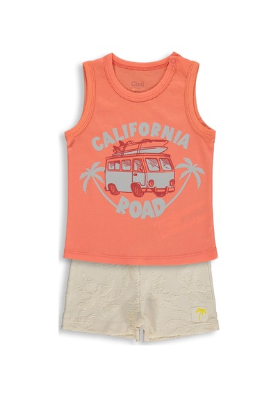 Civil Baby California Road Baskılı 6-18 Ay Takım - Kırmızı Mercan