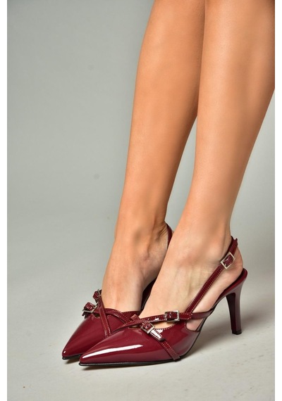 Fox Shoes S654071908 Bordo Rugan Kısa Topuklu Kadın Ayakkabı Bordo