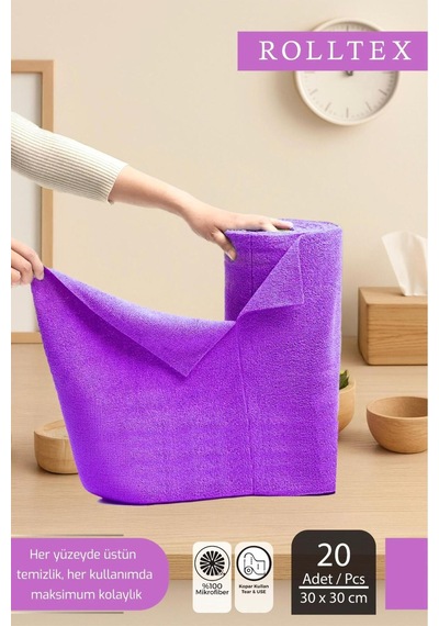 Yırt Kopar %100 Mikrofiber Temizlik Bezi 30x30cm 20'li Mor Renk Gri