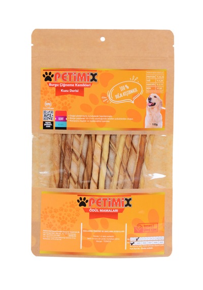 Petimix Burgu Kuzu Derisi Çiğneme Kemikleri Köpek Ödülü 100 G