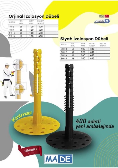 Made Siyah İzolasyon Strafor Dübeli - Boy: 120 - 40 Adet