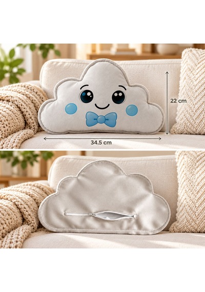 Bk Gift Sevimli Yüz Tasarımlı Gri Bulut Yastık-6 - Bebek Ve Çocuk Odası Dekoratif Yastık 34,5x22 Cm