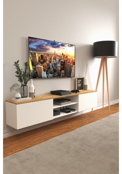 B3 Concept Nort Serisi Beyaz & Safir Meşe 2 Kapaklı Duvar Tipi Tv
