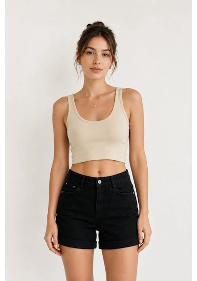 Layal My Beauty Kadın Jeans Kot Şort Ters Paça Detaylı Yüksek Bel Esnek Günlük Denim Kot Şort Yeni Sezon New1 Siyah