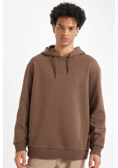 Defacto Kahverengi Relax Fit Kapüşonlu Baskılı Sweatshirt Y9652AZ24AUBN105 Kahverengi